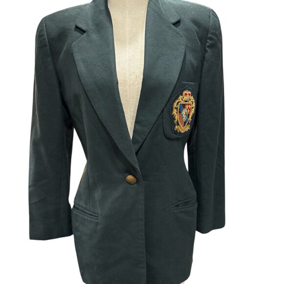 Vintage Linda Allard for Ellen Tracy Green Velvet Blazer – Size 4 – Crest Patch, - Picture 1 of 5
